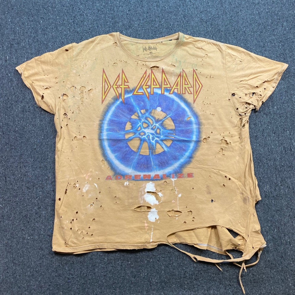 Def Leppard Adrenalize TShirt Sz M/L Unisex Tan Grunge Thrashed Distressed Rock